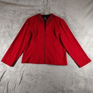 Vintage 80's R&K Originals Blazer Women's 14 Red Beaded Neckline Zip Up